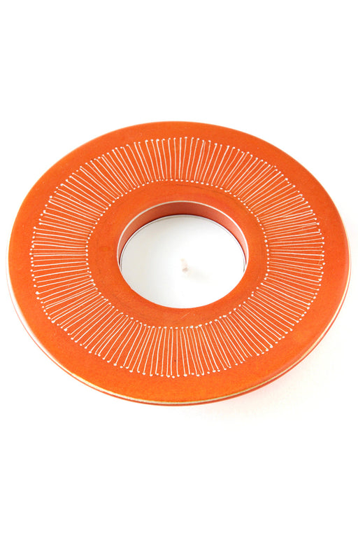 Orange Fine Line Round Soapstone Tea Light Candle Holder - Culture Kraze Marketplace.com