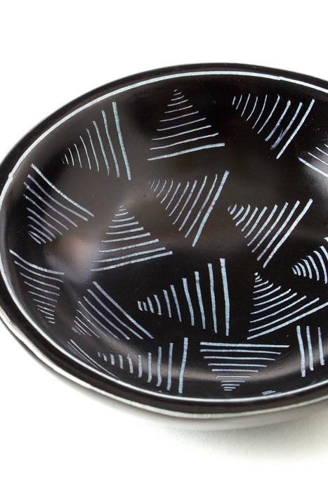 Black Fine Line Small Round Soapstone Bowl - Culture Kraze Marketplace.com
