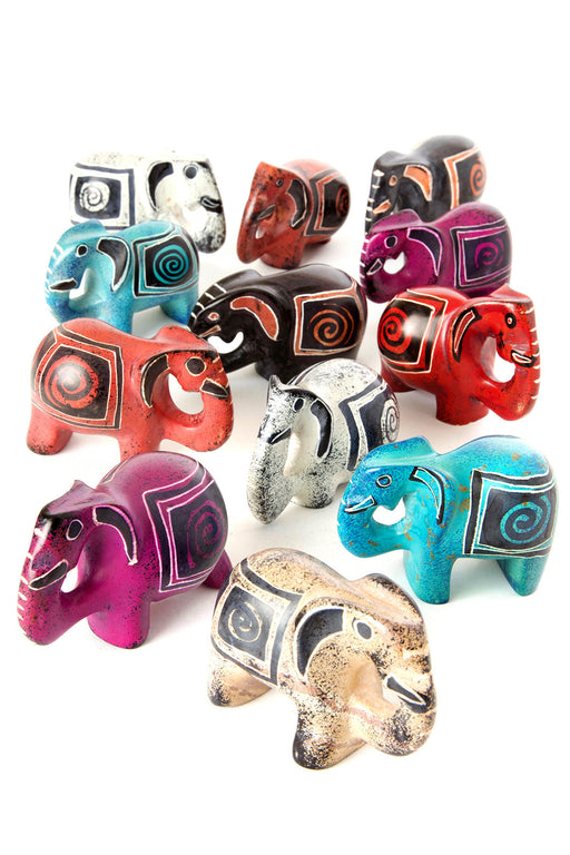 Dozen Colorful Hand Carved Soapstone Elephants - Culture Kraze Marketplace.com