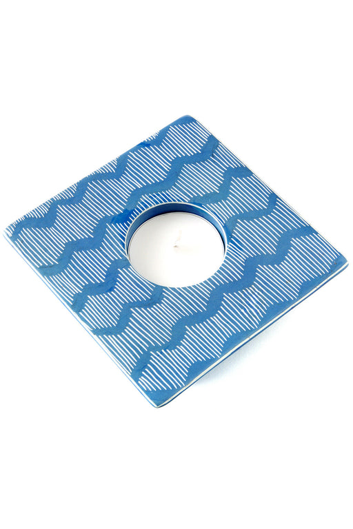 Blue Fine Line Square Soapstone Tea Light Candle Holder - Culture Kraze Marketplace.com