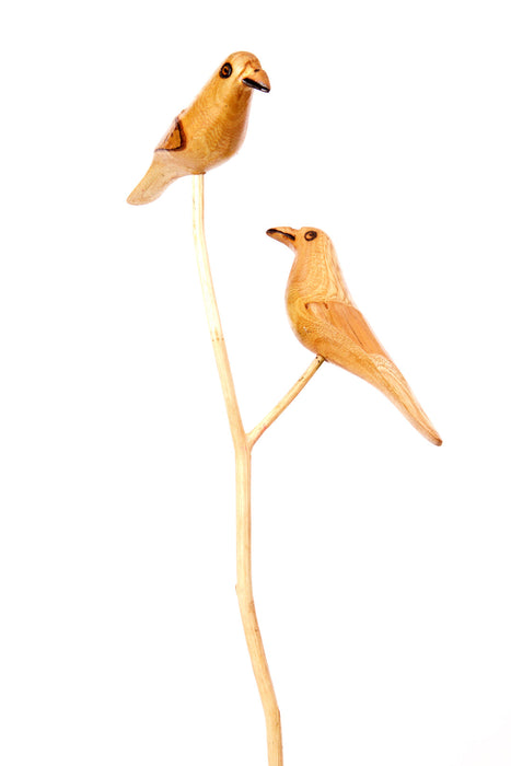Bird Duo Natural Wooden Flower Stake - Culture Kraze Marketplace.com