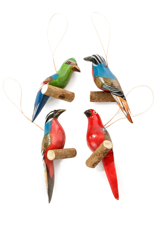 Set of Four Wooden Bird on Perch Ornaments - Culture Kraze Marketplace.com