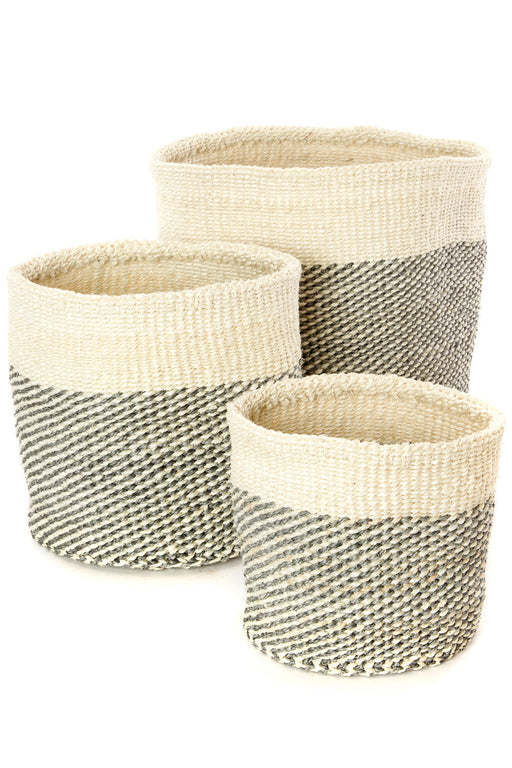 Set of Three Gray and Cream Twill Sisal Nesting Baskets - Culture Kraze Marketplace.com