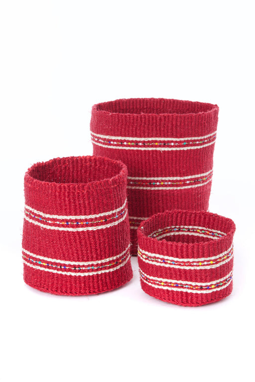Cherry Petite Set of Three Sisal Baskets with Colorful Beads - Culture Kraze Marketplace.com