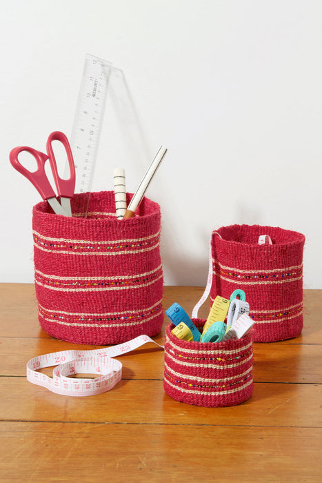 Cherry Petite Set of Three Sisal Baskets with Colorful Beads - Culture Kraze Marketplace.com