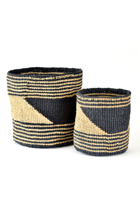 Set of Two Small Black and Gold Sisal Bins - Culture Kraze Marketplace.com