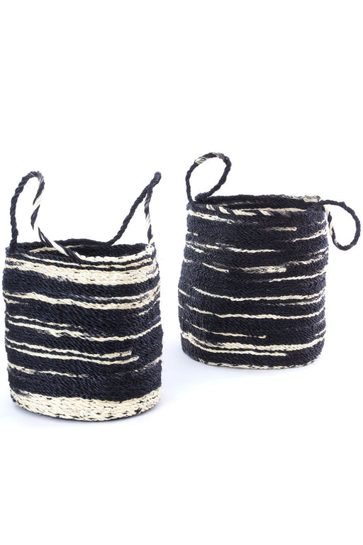 Set of Two Large Black & Natural Sisal Rope Escarpment Baskets - Culture Kraze Marketplace.com