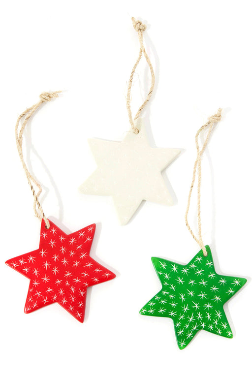 Set of Three Soapstone Star Ornaments from the Undugu Society - Culture Kraze Marketplace.com