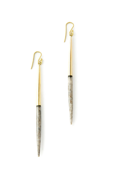 Kenyan Brass and Grey Cow Bone Javelin Earrings - Culture Kraze Marketplace.com