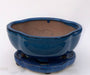 Blue Ceramic Bonsai Pot -Lotus Shaped With Attached Humidity Drip Tray 6.25" x 5.25" x 3.5" - Culture Kraze Marketplace.com