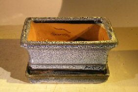 Marble Blue Ceramic Bonsai Pot - Rectangle Professional Series with Attached Humidity/Drip tray  6.37" x 4.75" x 2.625" - Culture Kraze Marketplace.com