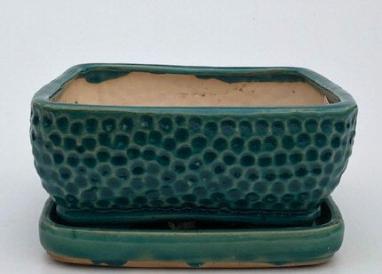 Crackle Blue Ceramic Bonsai Pot - Square With Humidity / Drip Tray 8.5" x 8.5" x 4" - Culture Kraze Marketplace.com