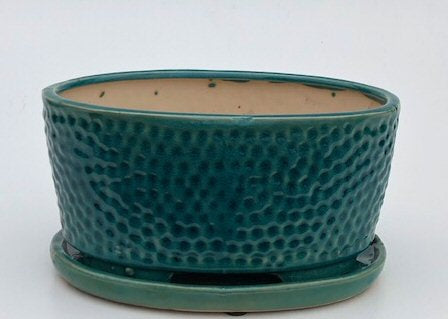 Crackle Blue Ceramic Bonsai Pot - Oval With Humidity / Drip Tray 10.5" x 8.25" x 4.75" - Culture Kraze Marketplace.com