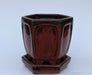 Parisian Red Ceramic Bonsai Pot - Hexagon With Attached Humidity Drip Tray 5.5" x 5.5" x 5.5" - Culture Kraze Marketplace.com