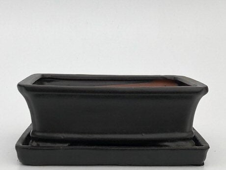 Black Ceramic Bonsai Pot - Rectangle With Humidity Drip Tray 8.5" x 6.5" x 3" - Culture Kraze Marketplace.com