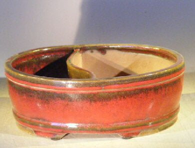 Parisian Red Ceramic Bonsai Pot - Oval  Land/Water Divider   10" x 8" x 3.75" - Culture Kraze Marketplace.com