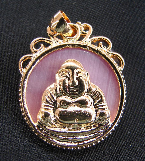 Golden Buddha Pink Cats Eye Stone Necklace Pendant - Culture Kraze Marketplace.com