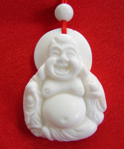 White Jade Gemstone Laughing Buddha Necklace-small - Culture Kraze Marketplace.com