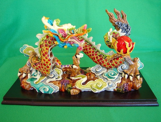 Colorful Dragon Statue Chasing Fire Ball - Culture Kraze Marketplace.com