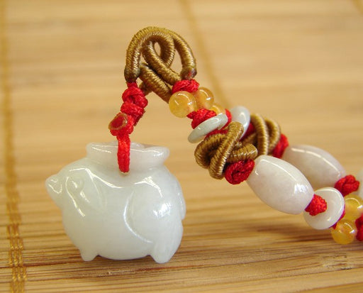 Jade Pig Necklace-green string - Culture Kraze Marketplace.com