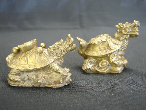 Pair of Brass Metal Dragon Tortoises - Culture Kraze Marketplace.com