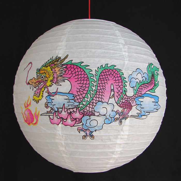 2 of Chinese White Paper Lanterns with Dragon Pictures - Culture Kraze Marketplace.com