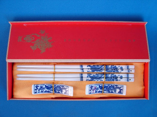 Porcelain Chopsticks with Pictures of Blue Dragons - Culture Kraze Marketplace.com