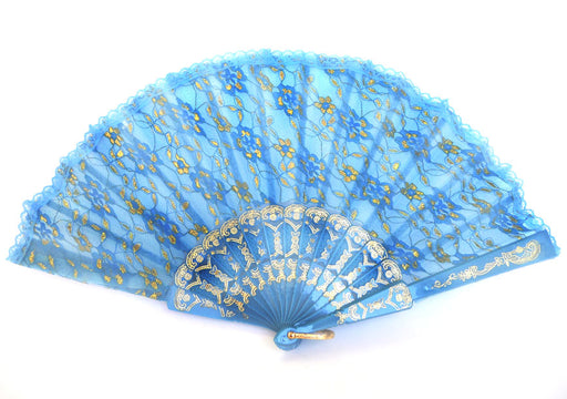 Dual-layer Thick Flower Hand Fan-Blue - Culture Kraze Marketplace.com