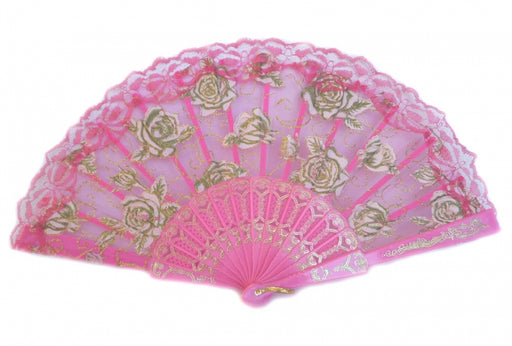 Colorful Slab Lace Folding Fan with Rose Pictures-pink - Culture Kraze Marketplace.com
