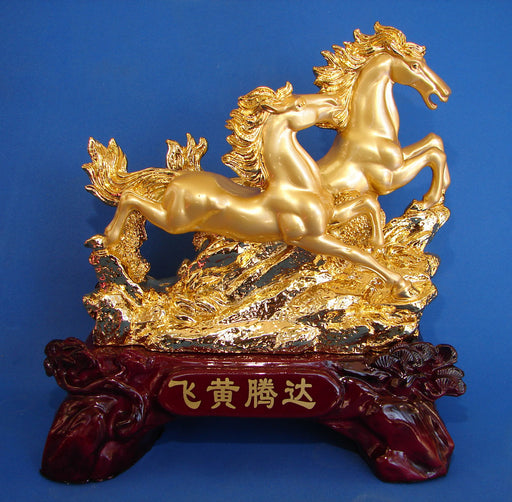 Double Golden Horse Statue for Booming Luck - Culture Kraze Marketplace.com
