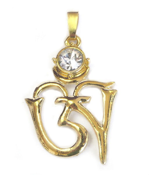 Gold Sanskrit Om Necklace Crystal Pendant - Culture Kraze Marketplace.com