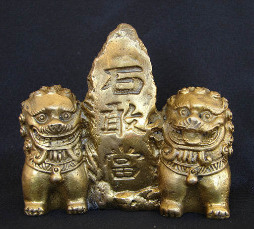 Brass Fu Dogs Sitting Beside Mountain - Culture Kraze Marketplace.com