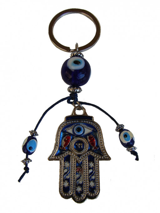 Hamsa Hand with Blue Evil Eyes Protection Keychain - Culture Kraze Marketplace.com