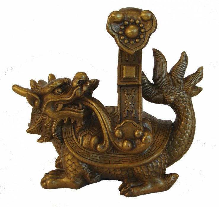 Brass Dragon Tortoise Statue Carrying Ru Yi - Culture Kraze Marketplace.com