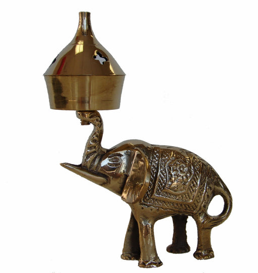 Brass Incense Oil Burner with Elephant - Culture Kraze Marketplace.com