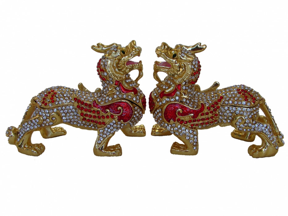 Pair of Bejeweled Pi Yao Sculptures - Culture Kraze Marketplace.com