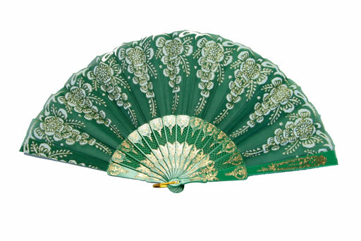 Green and Gold Flower Chinese Hand Fan - Culture Kraze Marketplace.com