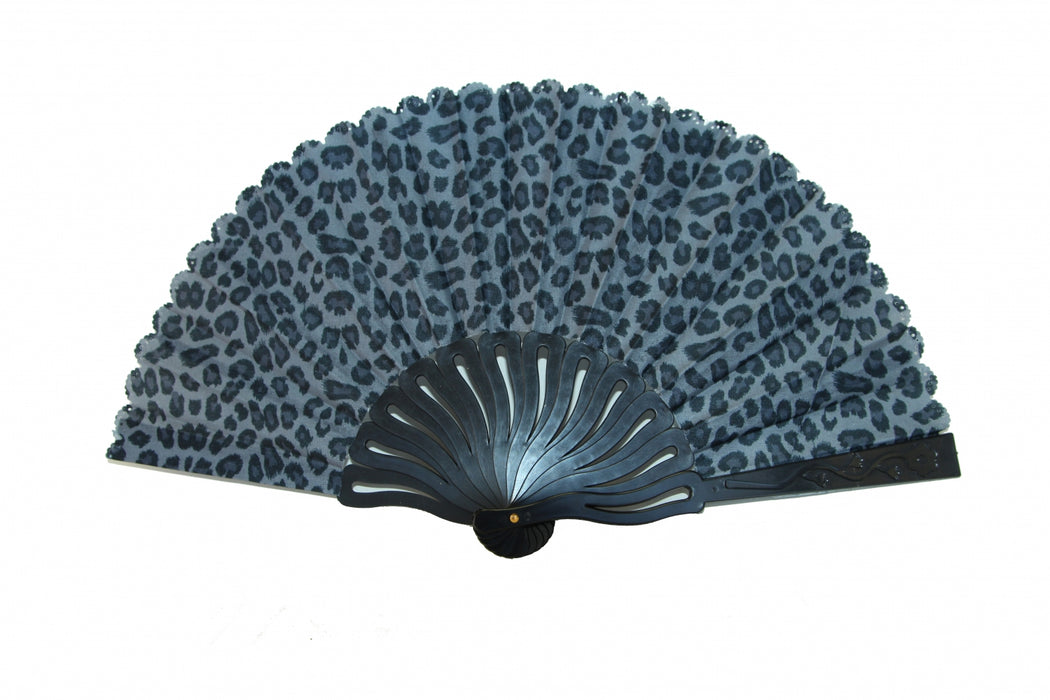 Leopard Style Hand Fan with Black Slab-brown - Culture Kraze Marketplace.com