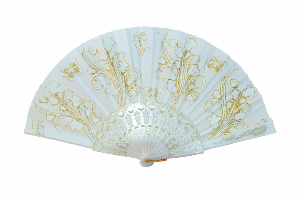 White and Gold Embroidered Hand Fan - Culture Kraze Marketplace.com
