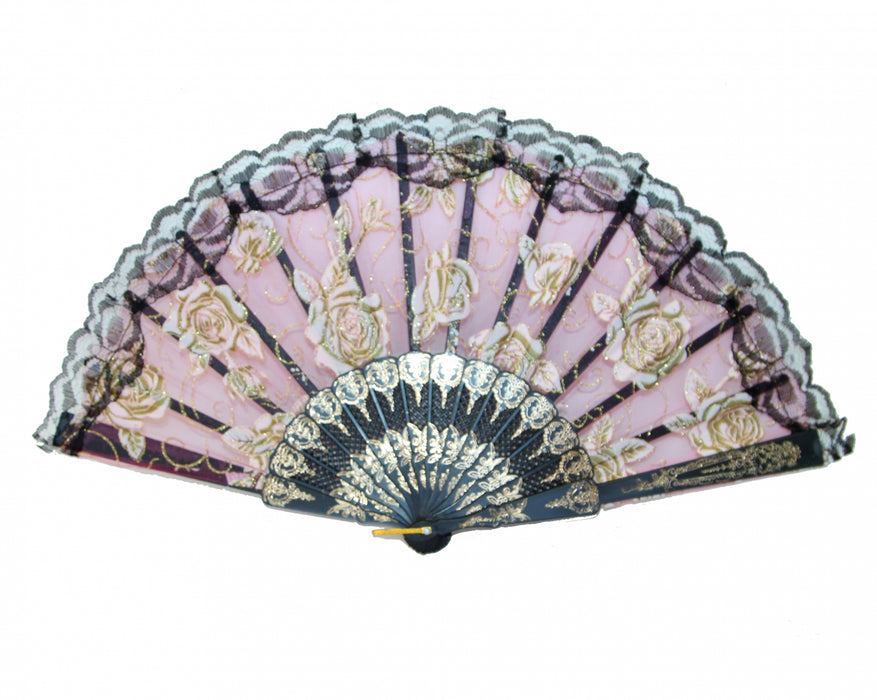 Black Slab Lace Folding Fan with Rose Pictures-white - Culture Kraze Marketplace.com