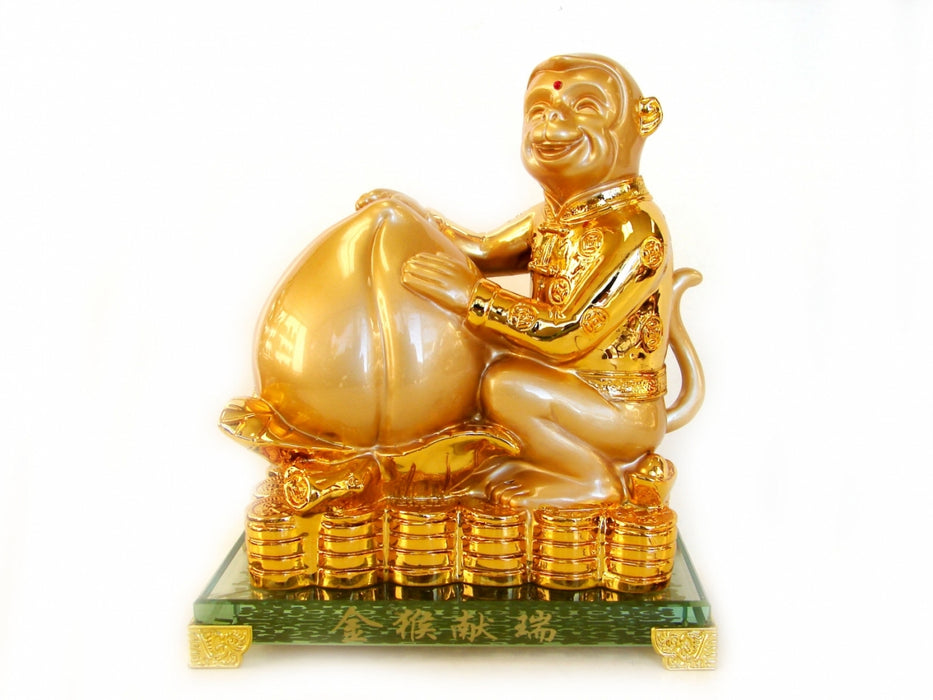 Golden Monkey Statue with Feng Shui Peach - Culture Kraze Marketplace.com