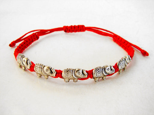 Red Bracelet with 5 Elephant Charms - Culture Kraze Marketplace.com