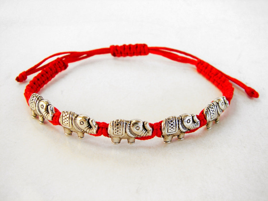 Red Bracelet with 5 Elephant Charms - Culture Kraze Marketplace.com