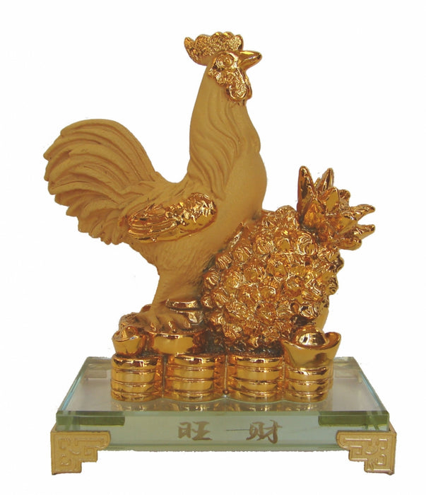 Rubber Finished Golden Rooster Statue with Pineapple - Culture Kraze Marketplace.com