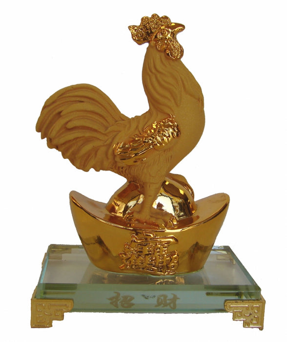 Rubber Finished Golden Rooster Statue with Big Ingot - Culture Kraze Marketplace.com