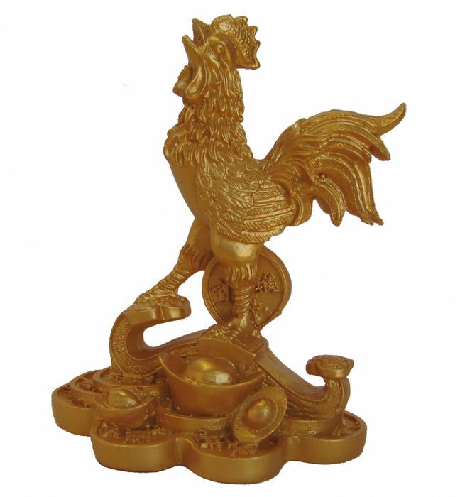 Golden Rooster Statue Stepping on Ru Yi and Coins - Culture Kraze Marketplace.com