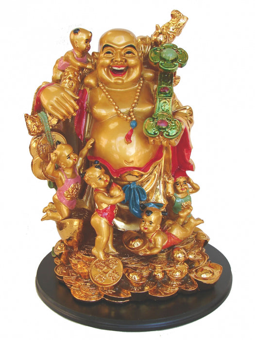 Big Golden Laughing Buddha Statue with 5 Boy Children - Culture Kraze Marketplace.com