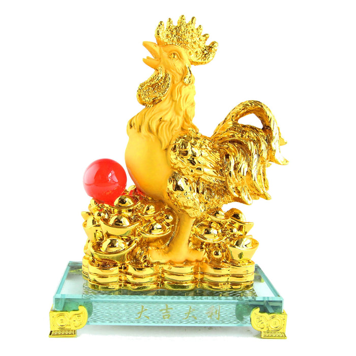 8 Inch Golden Rubber Finished Rooster Statue with Ingots - Culture Kraze Marketplace.com