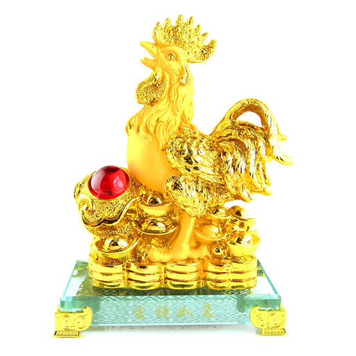 8 Inch Golden Rubber Finished Rooster Statue with Ru Yi - Culture Kraze Marketplace.com