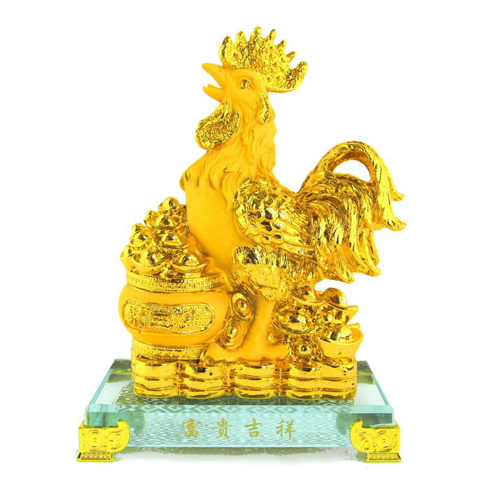 8 Inch Golden Rubber Finished Rooster Statue with Money Pot - Culture Kraze Marketplace.com